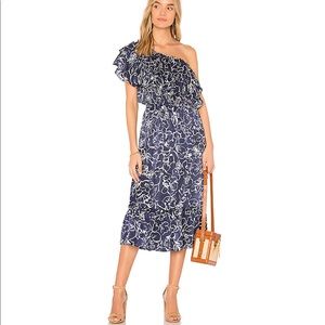 MISA Farah Multi Midi Dress in Navy & White size M
